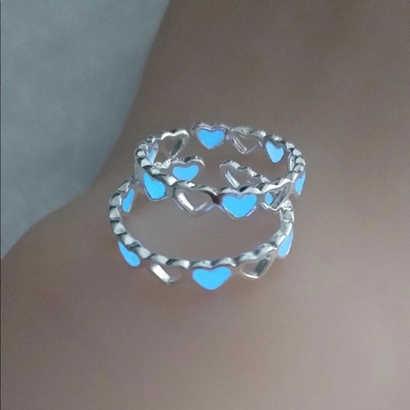 Gorgeous Glowing Blue Heart trendy silver cuff ring 1 pc glows in the dark! - Picture 3 of 3